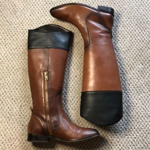 Zara Woman Brown Leather Boot with black detail